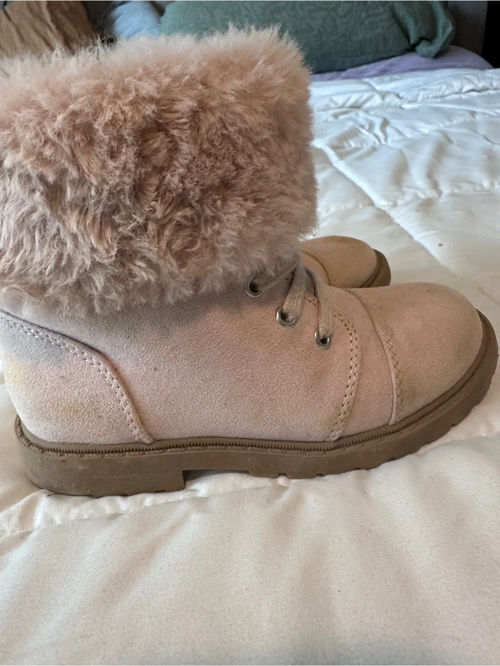 Girls Pink Faux Fur Ankle boots Old Navy Size 10